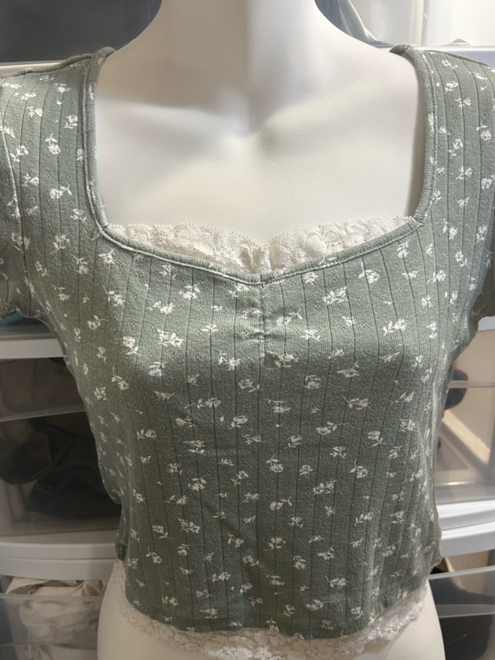 Just Polly NY Floral Ribbed Lace Trim Top | Cottagecore Y2K